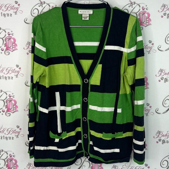 Allison Daley cardigan stripes pockets striped Vibrant Green Knitwear - Picture 1 of 8